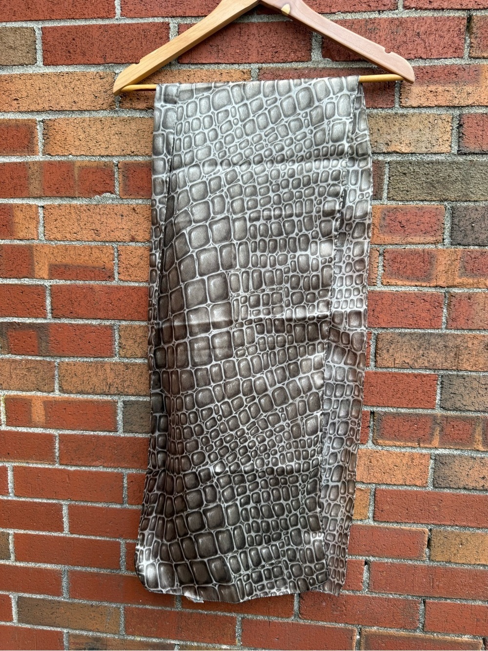 Brown Gray Croc Print Satin Scarf Made in Italy Y2K Neutral Animal Print Wrap